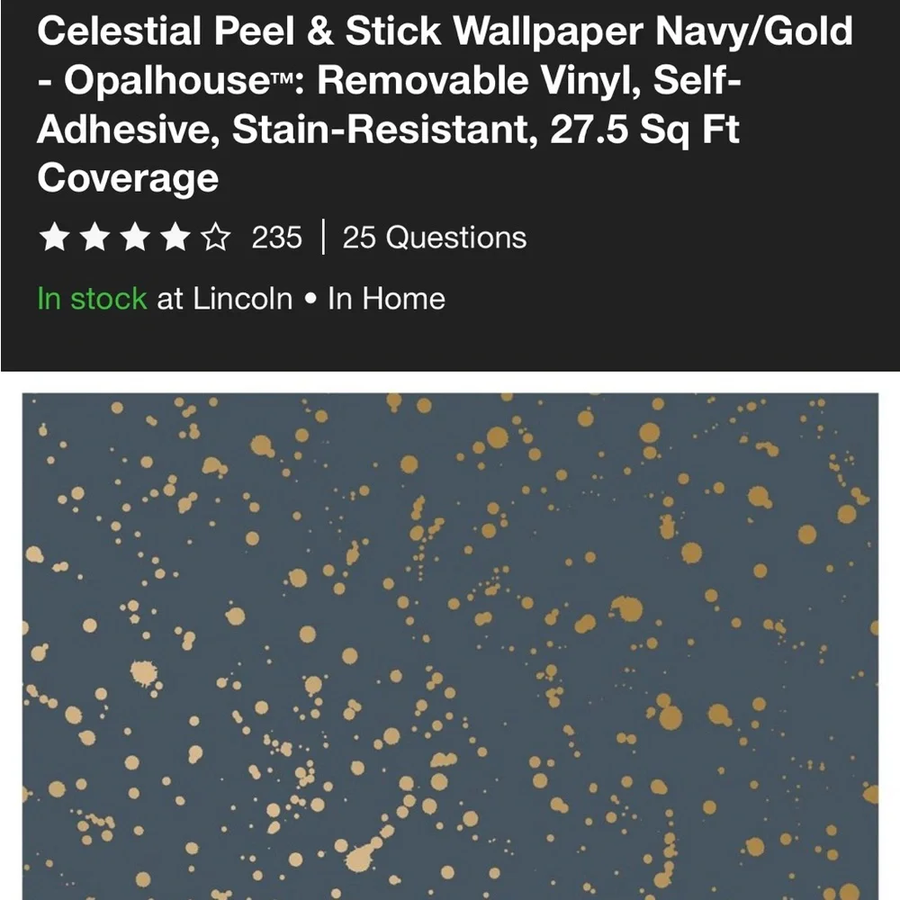 New Celestial Peel & Stick‎ Wallpaper Navy/Gold - Opalhouse